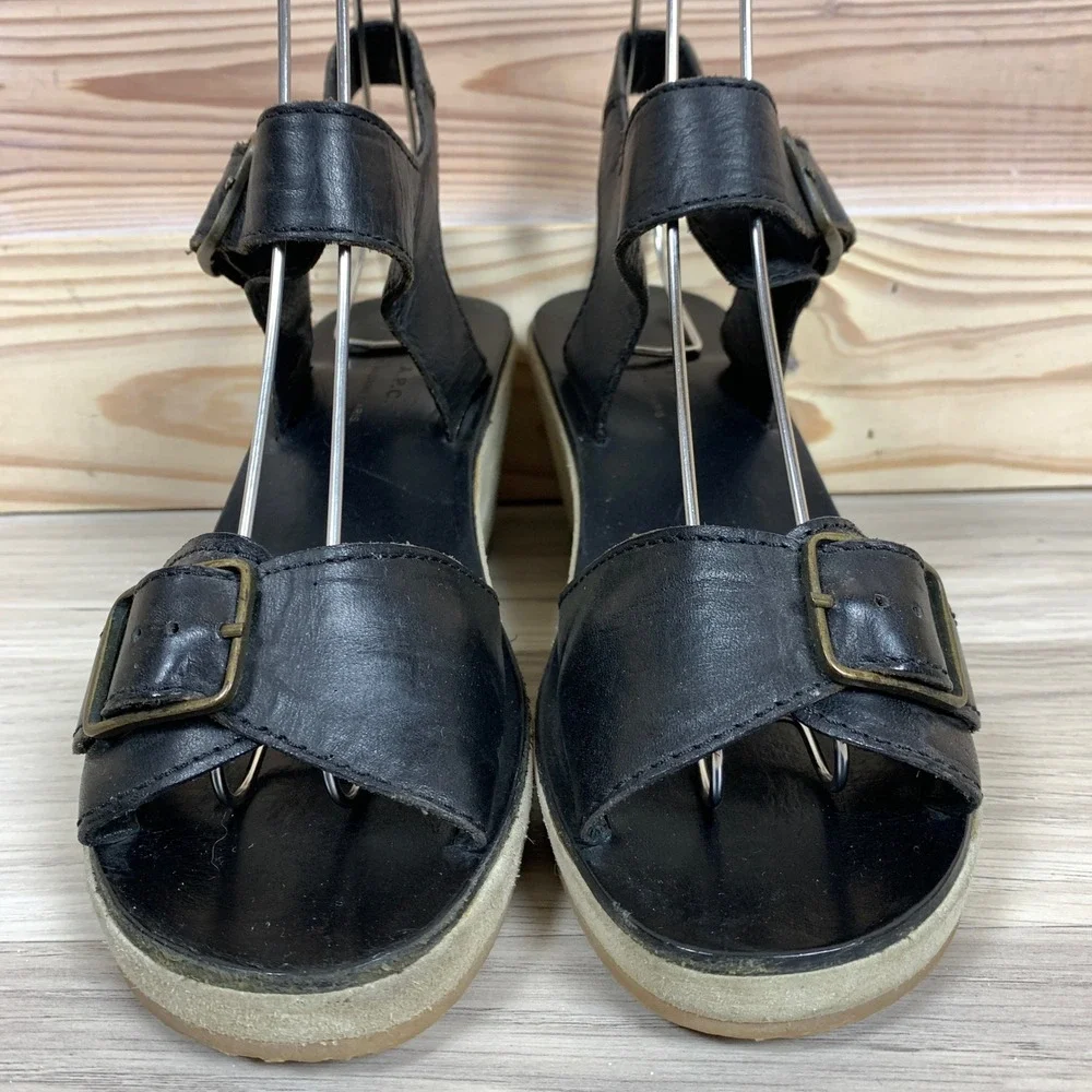 A.P.C. Wedge Sandals Womens 37 Black Leather Suede Platform Buckle F-50025 Shoes